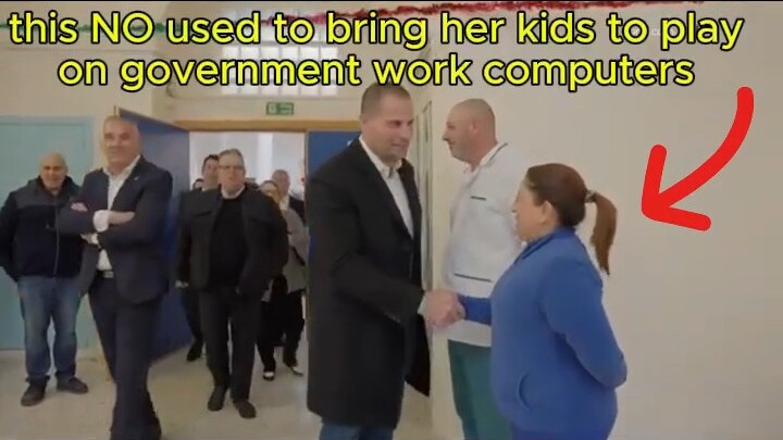 Robert Abela rewarding Marlene Grech with a handshake who used to bring her children to play on government workplace computers