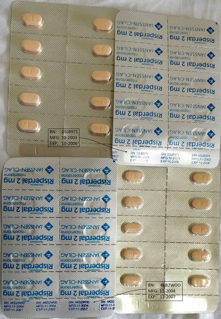 Risperdal Pills still intact in their package dating back to years 2003 and 2004