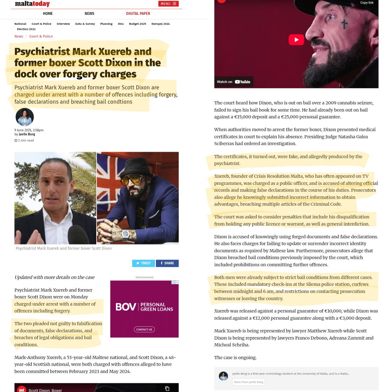 Psychiatrist Mark Xuereb in court over forgery charges,, falsification of documents, false declarations, and breaches of legal obligations and bail conditions