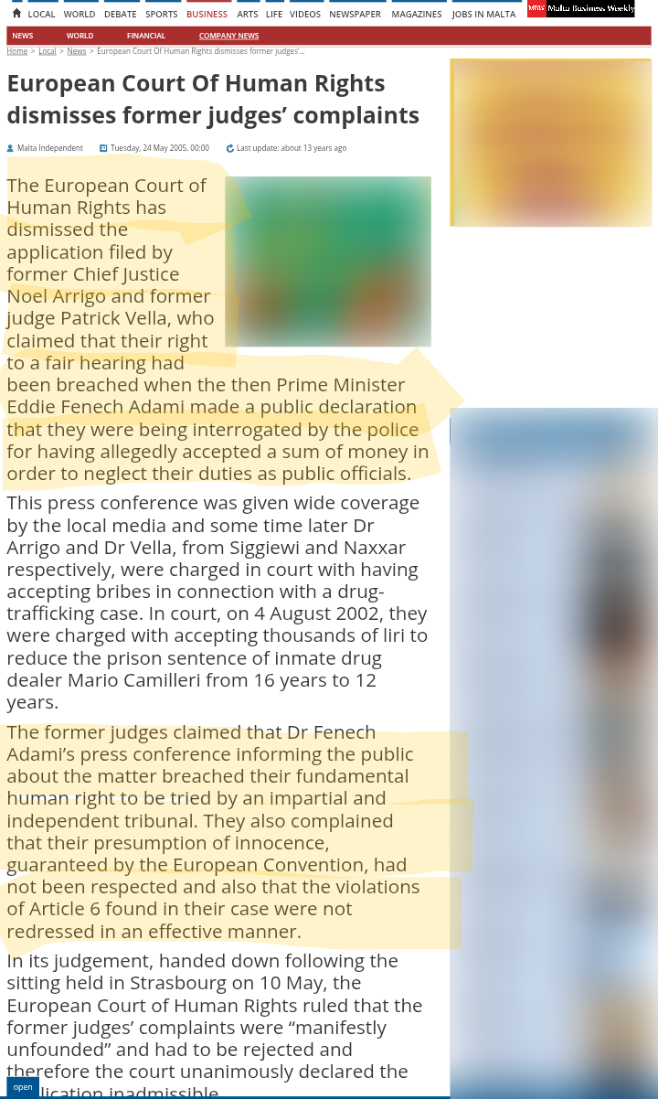 Former Judges claimed Fenech Adami's press conference breached their fundamental human right to be tried by an Impartial and independent tribunal, but unfoundedly labeled cat killer no room to complain