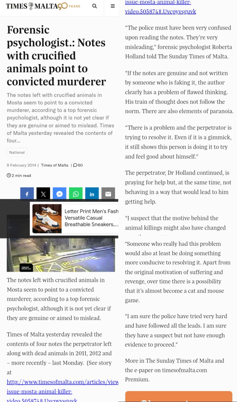 Roberta Holland, the criminal psychologist, supposedly helping the police build a profile of the so-called Mosta Cat Killer