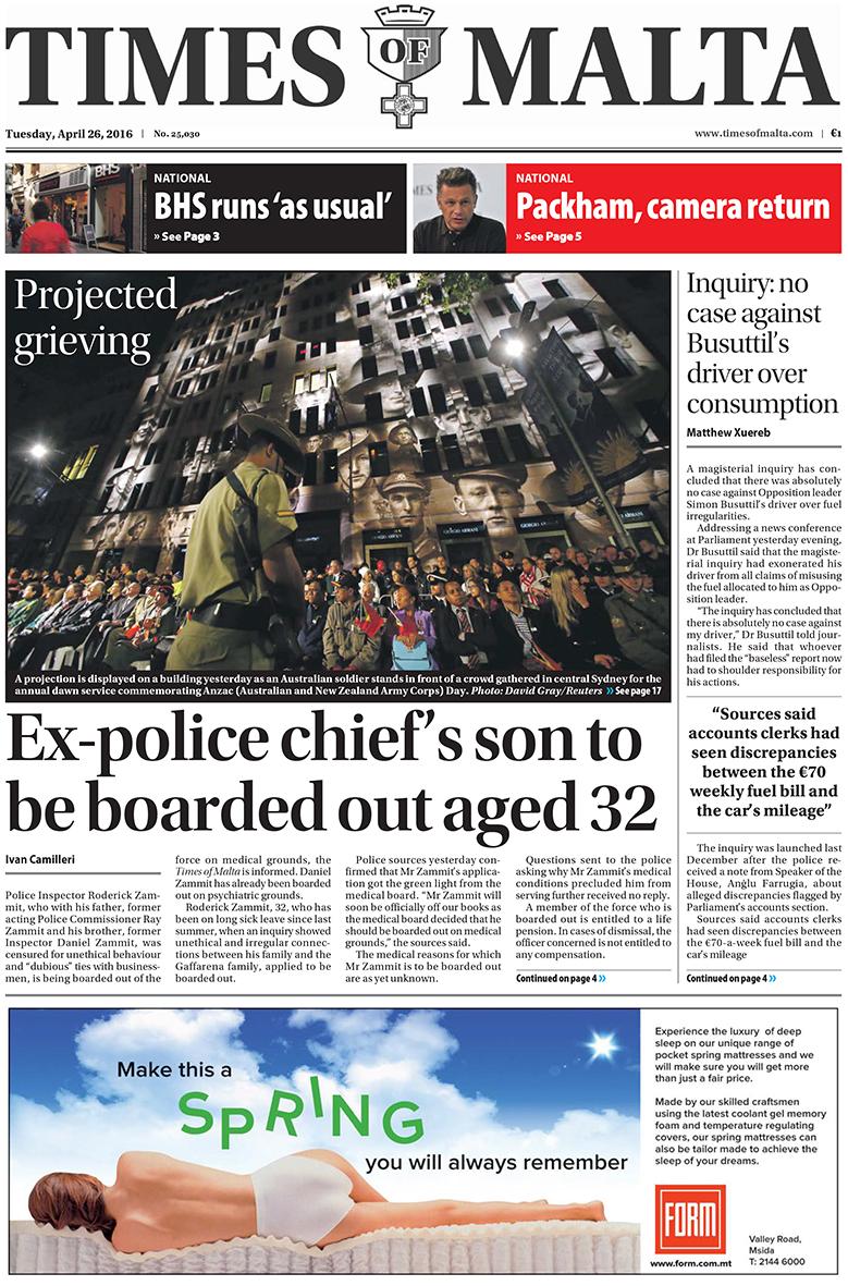 Police Inspector Roderick Zammit who was censored for unethical behaviour to be boarded out