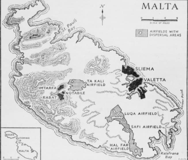 Mappa ta' Malta b'Ta' Qali l-mitjar ewlieni u uniku tar-RAF