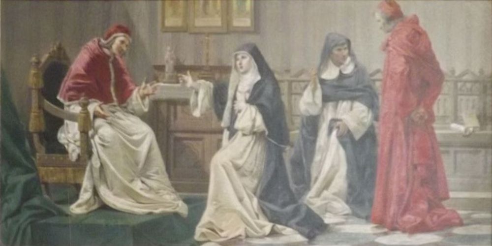Pittura Santa Katerina ta’ Siena tipprova tikkonvinci lill-Papa Girgor IX jerga’ lura lejn Ruma, Rotunda Mosta, Guzeppi Cali