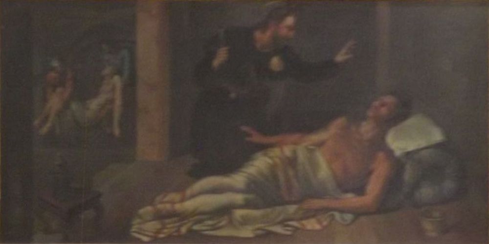 Santu Rokku jamministra l-ahhar sagramenti lil moribond tal-pesta, Rotunda Mosta, Rafel Caruana