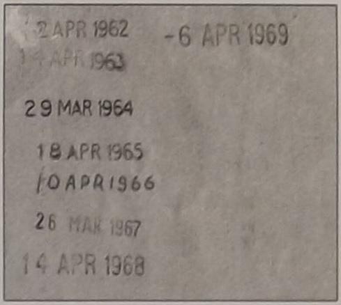 Bullettin uzat bejn 1962 u 1969 bid-dati ttimbrati