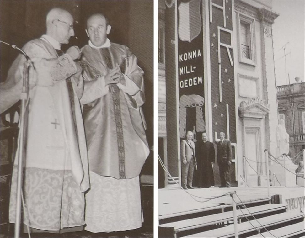 Mikiel Gonzi u Guzeppi Mercieca Inkurunazzjoni Mosta fit-2 t'Awissu 1975 u tribuna li nbniet ghall-okkazjoni