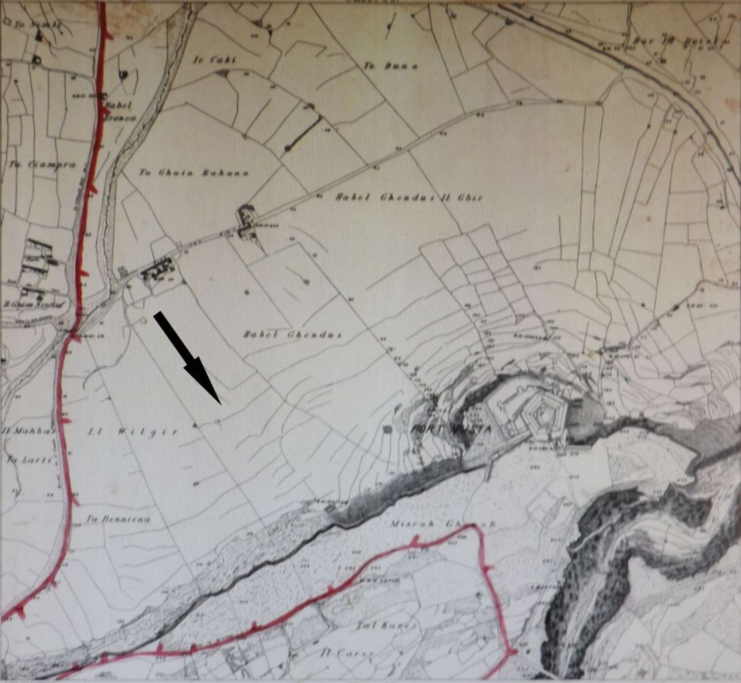 Mappa tal-fortizza tal-Mosta u l-inhawi.
