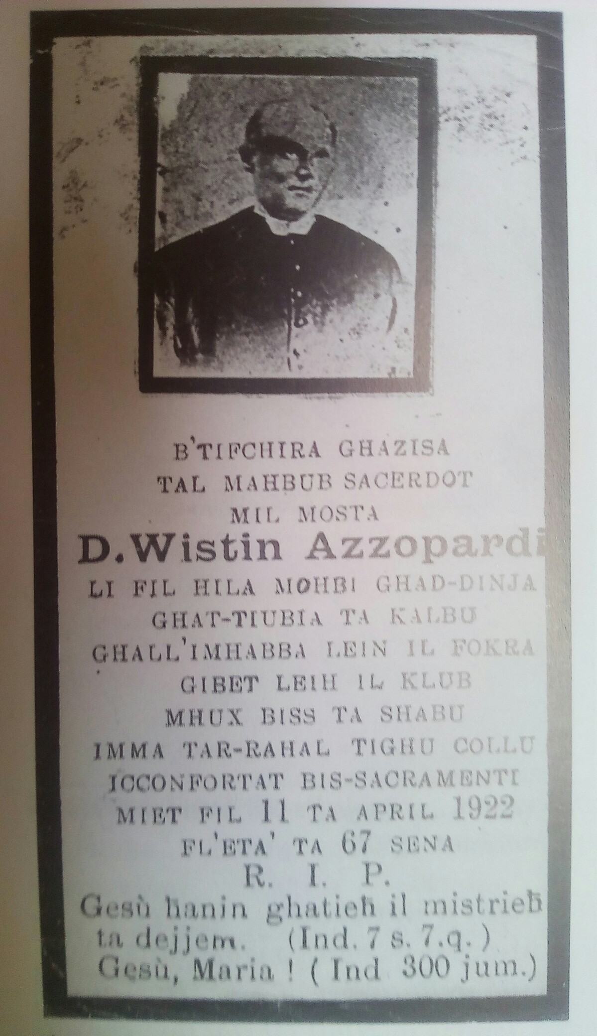 Santa tal-mejtin ta' Dun Wistin Azzopardi