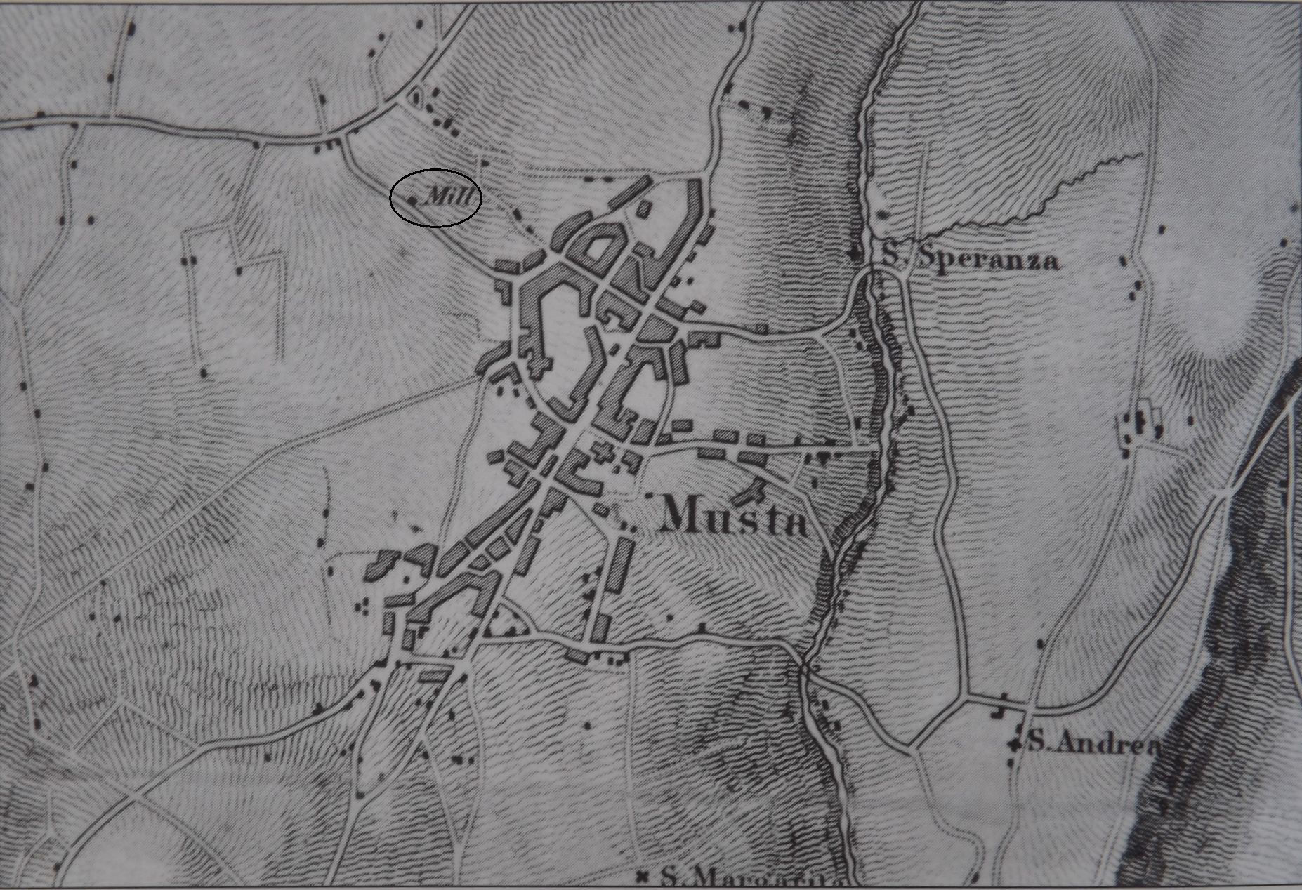 Mappa tal-Mosta tal-1824 turi l-mithna l-Qadima